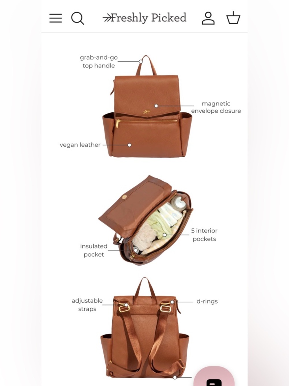Freshly Picked Mini II Diaper Bag Backpack color Stone - Picture 12 of 12
